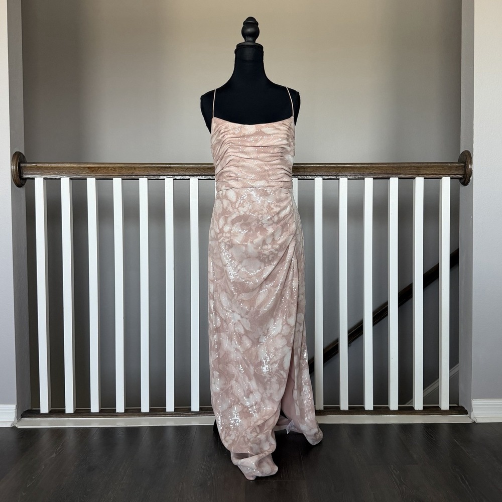 Anthropologie Hutch Floral Ruched Slit Sequin Luxe Maxi Dress Gown Sz 2 Formal